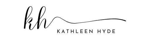 The lowercase initials KH in script in black on a white background with the text Kathleen Hyde underneath in all caps.